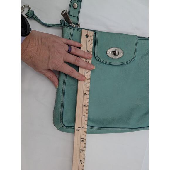 Fossil Marlow Teal Blue Green Crossbody Bag Leather Adjustable Strap ** - Picture 10 of 12